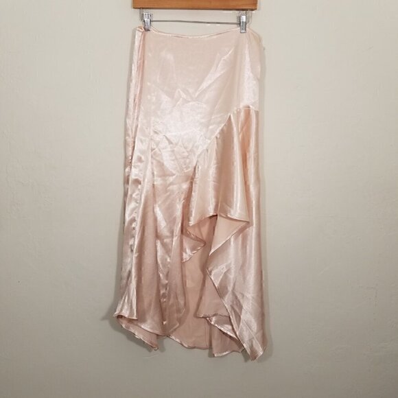 NWOT Free People Sunrise Satin Asymmetrical Midi Skirt Satin Size 8 - Picture 5 of 12